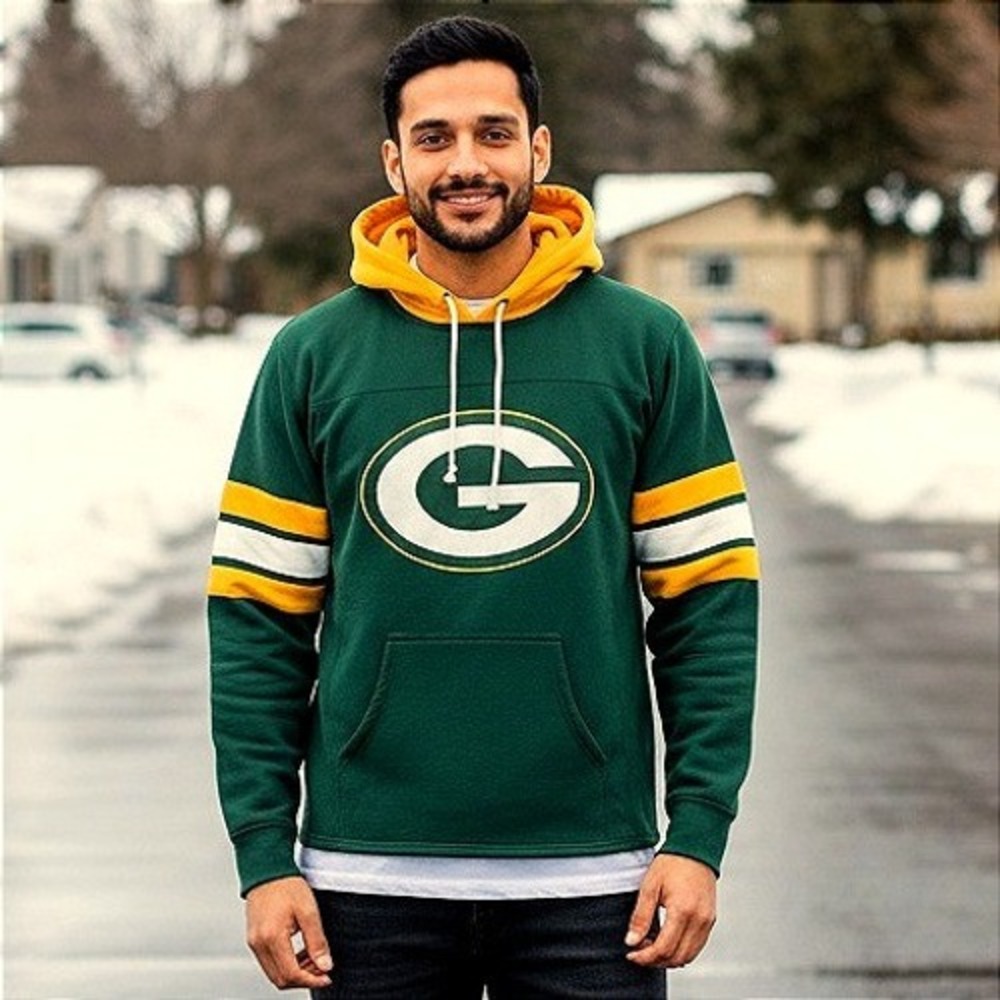 Green Bay Packers NFL Hoodie Mens Medium Green Embroidered Pullover Sweatshirt M